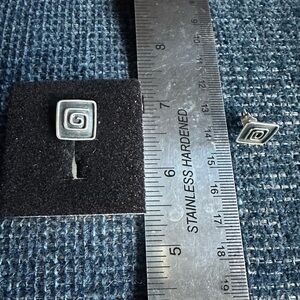 Oxidized Sterling Silver Key design Square stud earrings